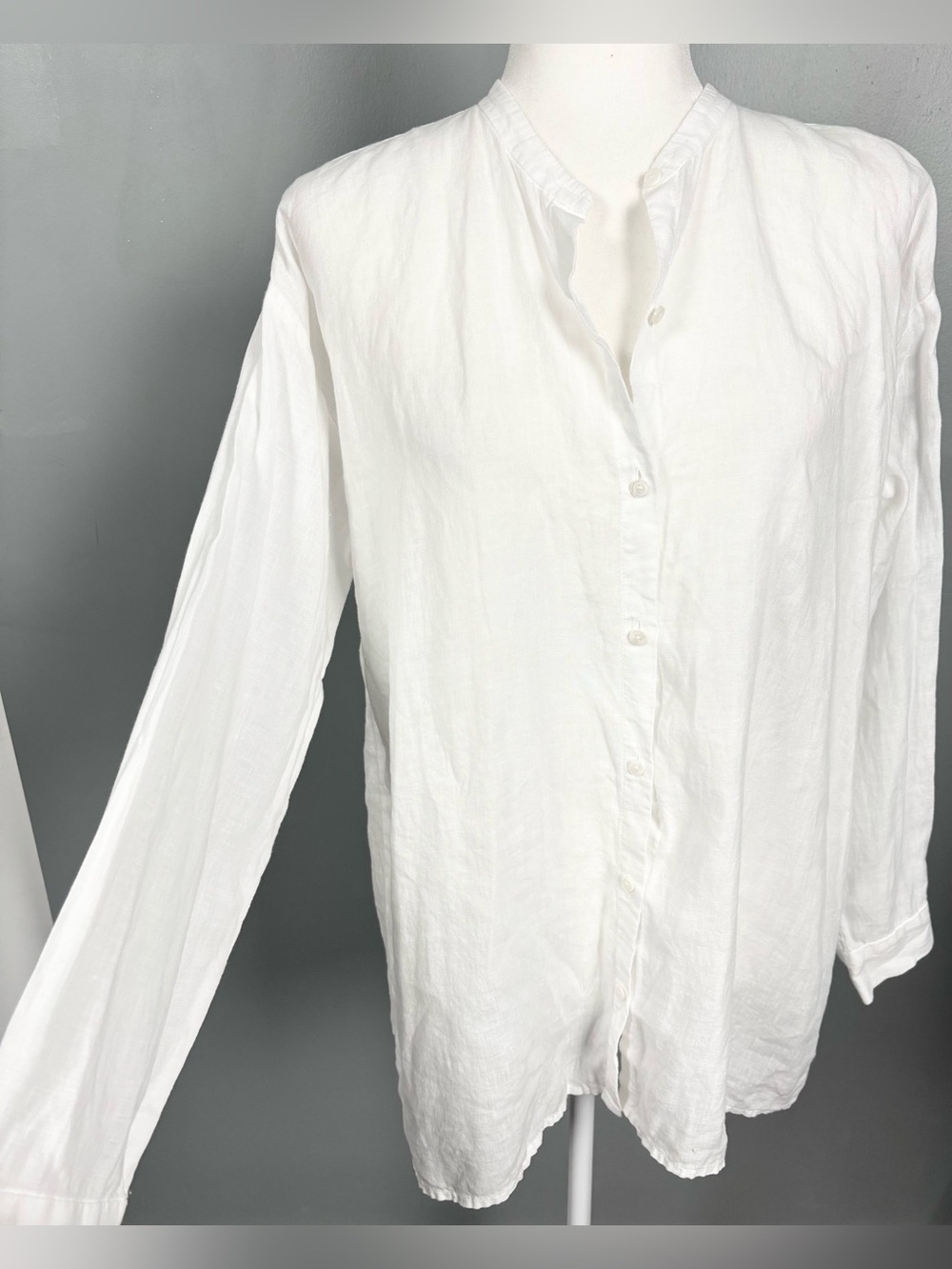 Eileen Fisher White Linen Button Down Oversized Long Sleeve Tunic Top - Picture 4 of 6